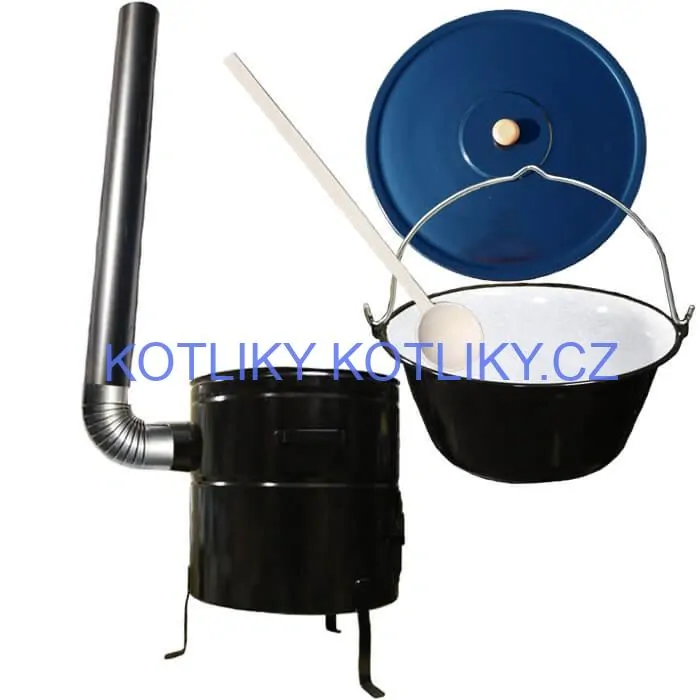 Smaltovaný kotlík 50 L (1,2 mm) + kovová kotlina 50 CLASSIC (KOV) + kouřovod Max Party