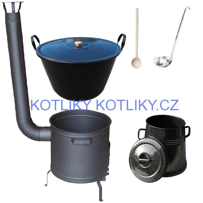Smaltovaný kotel 50 L + žáruvzdorná kotlina 50 cm PLUS 600 + Nádoba na sádlo 10 L