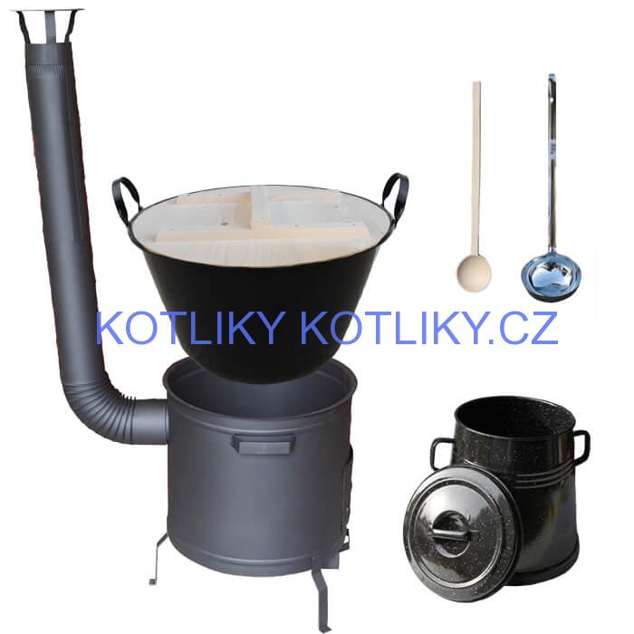 Smaltovaný kotel 100 L + žáruvzdorná kotlina 60 cm PLUS 600 + Nádoba na sádlo 10 L