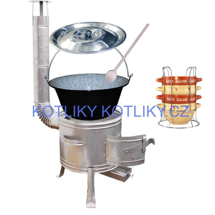 Smaltovaný kotlík 22 L (1,2 mm) + misky na guláš 4 ks + nerezová kotlina 42 cm TOPLUX