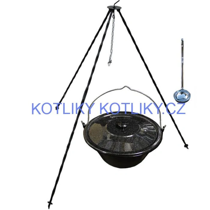 Smaltovaný kotlík 10 L poklice + trojnožka 1,20 m