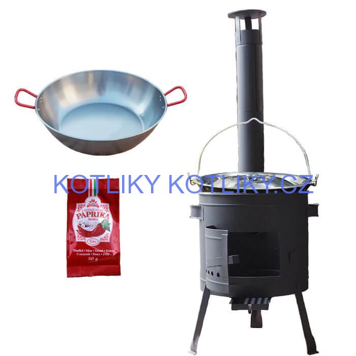 Smaltovaný kotlík 22 L + Pánev PAELLA (WOK) 45 cm + sladká paprika 50 g + nízká kotlina 42 PLUS 600