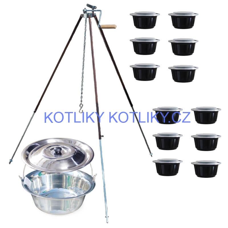 Nerezový kotlík 20 L (1,2 mm) + teleskopická trojnožka s pojistnou kladkou + poklice