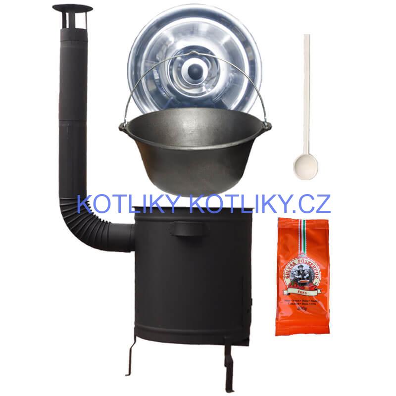 Litinový kotlík 16 L + silnostěnná kotlina 36 cm (1,5 mm) STRONG + žáruvzdorná barva Plus 600