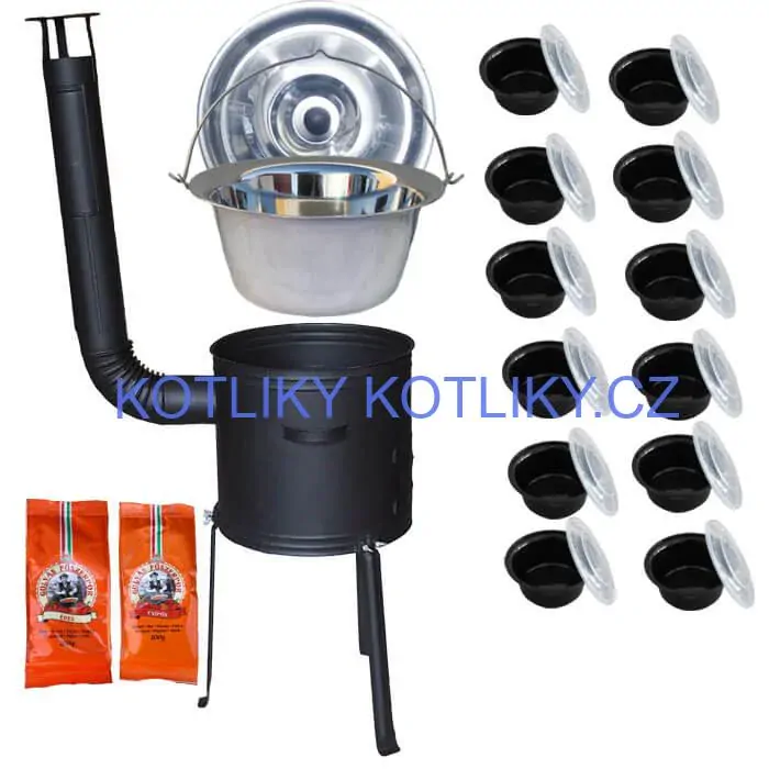 Nerezový kotlík 22 L (0,8 mm) INOX + žáruvzdorná kotlina 42 cm Plus 700 + misky 12 ks + 2 x pepř na guláš 100 g