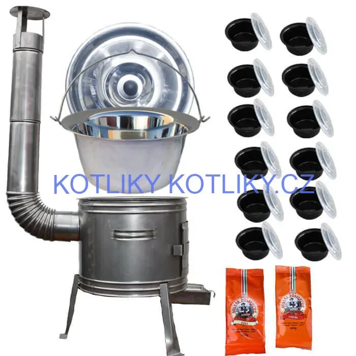 Nerezový kotlík 22 L (0,8 mm) INOX + nerezová kotlina 42 cm TOPLUX + misky 12 ks + 2 x pepř na guláš 100 g