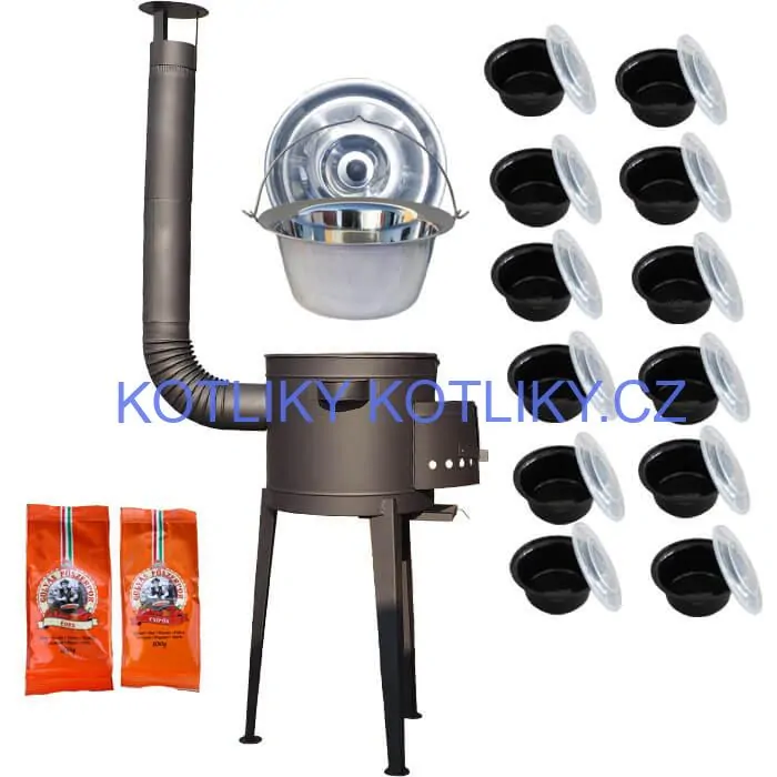 Nerezový kotlík 22 L (0,8 mm) INOX + vysoká žáruvzdorná kotlina 42 cm PLUS 600 + misky 12 ks + 2 x pepř na guláš 100 g
