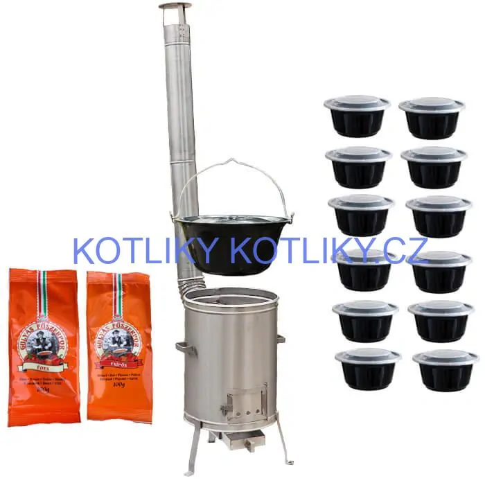 Smaltovaný kotlík 22 L (1,2 mm) + nerezová kotlina 42 cm LUX + misky 12 ks + 2 x pepř na guláš 100 g