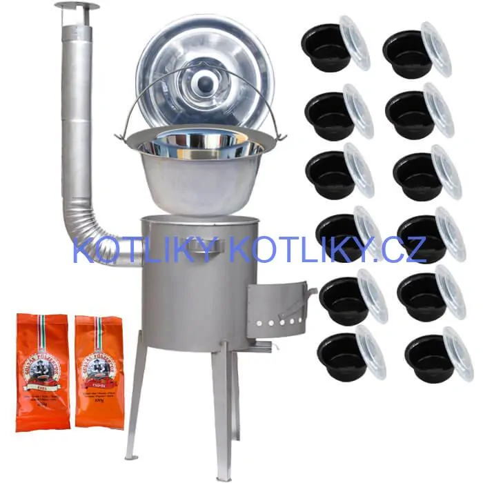 Nerezový kotlík 22 L (0,8 mm) INOX + nerezová kotlina 42 cm LUXUS + misky 12 ks + 2 x pepř na guláš 100 g