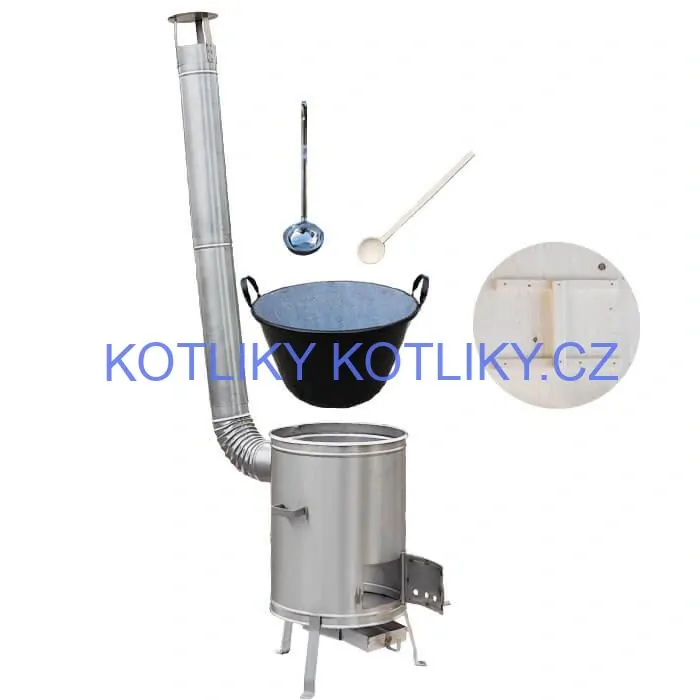 Zabijačkový smaltovaný kotel 100 L + nerezová kotlina (1,5 mm) 60 cm LUX + vařečka a naběračka