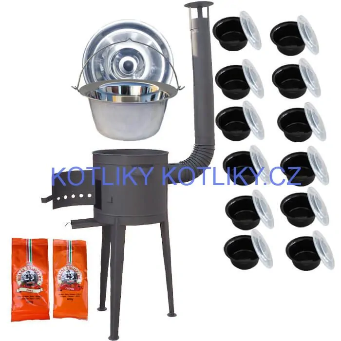 Nerezový kotlík 22 L (0,8 mm) INOX + vysoká žáruvzdorná kotlina (1,5 mm) HODO 42 cm PLUS 600 + misky 12 ks + 2 x pepř na guláš 100 g