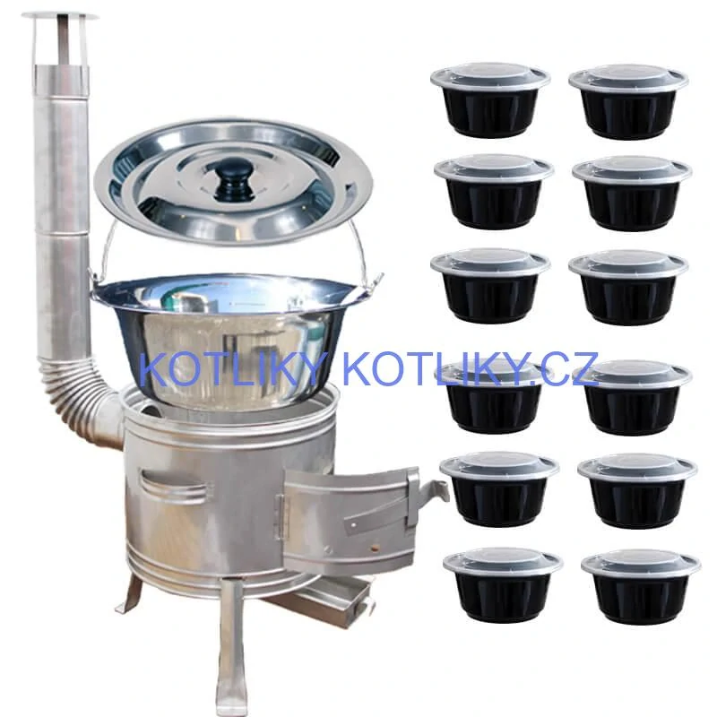 Nerezový kotlík 22 L (0,8 mm) INOX + Nerezová kotlina 42 INOX + misky 12 ks