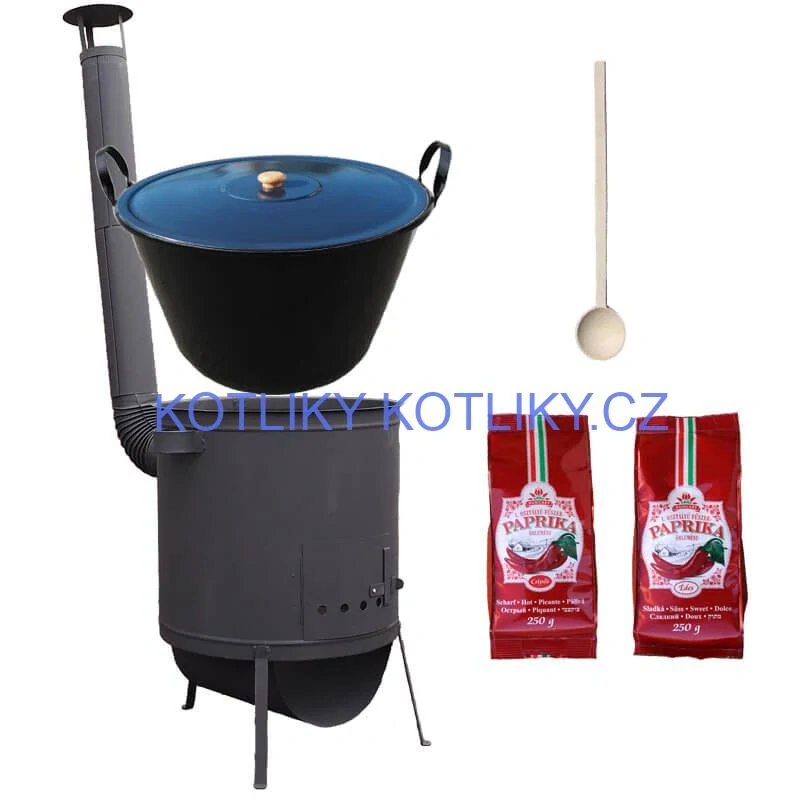 Smaltovaný kotel 60 L na zabijačku + žáruvzdorná kotlina 53 PLUS 600 4 MM + sladká a pálivá paprika (2 x 250 g) + vařečka