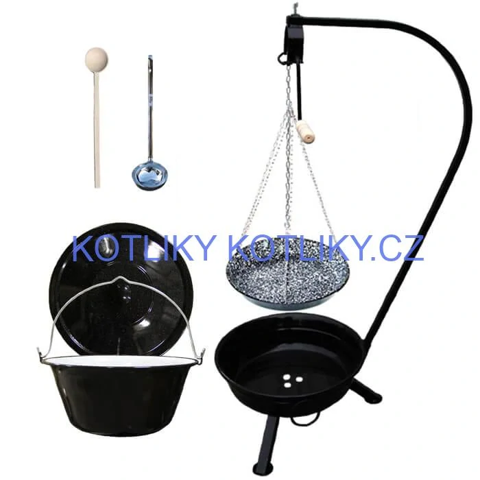 Smaltovaný kotlík 30 L (1,2 mm) + smaltovaná pánev + přenosné ohniště