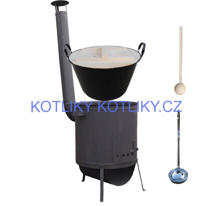 Smaltovaný kotel 100 L + žáruvzdorná kotlina 42 PLUS 600 4 MM + vařečka a naběračka BIG PARTY