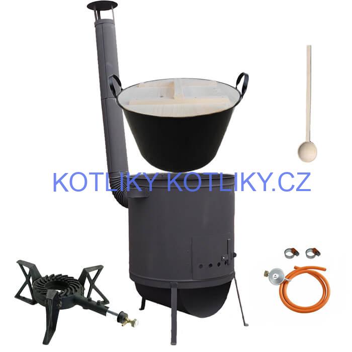 Zabijačkový smaltovaný kotel 100 L, žáruvzdorná kotlina 42 PLUS 600 4 MM, hořák 7 kW + vařečka