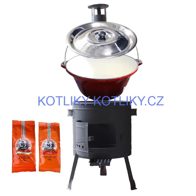 Litinový kotlík se smaltovanou úpravou 22 L + nízká kotlina 42 PLUS 600 + paprikový pepř na guláš - MIX 100 g