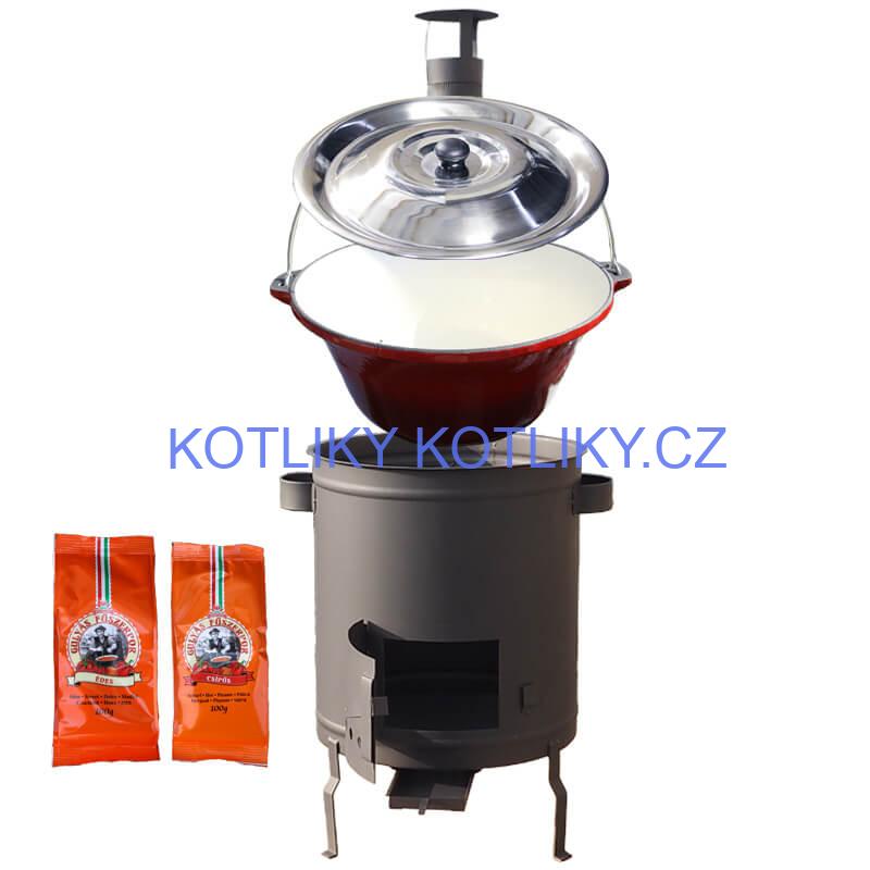 Litinový kotlík se smaltovanou úpravou 22 L + žáruvzdorná kotlina 42 cm (1,5 mm) STRONG + paprikový pepř na guláš - MIX 100 g