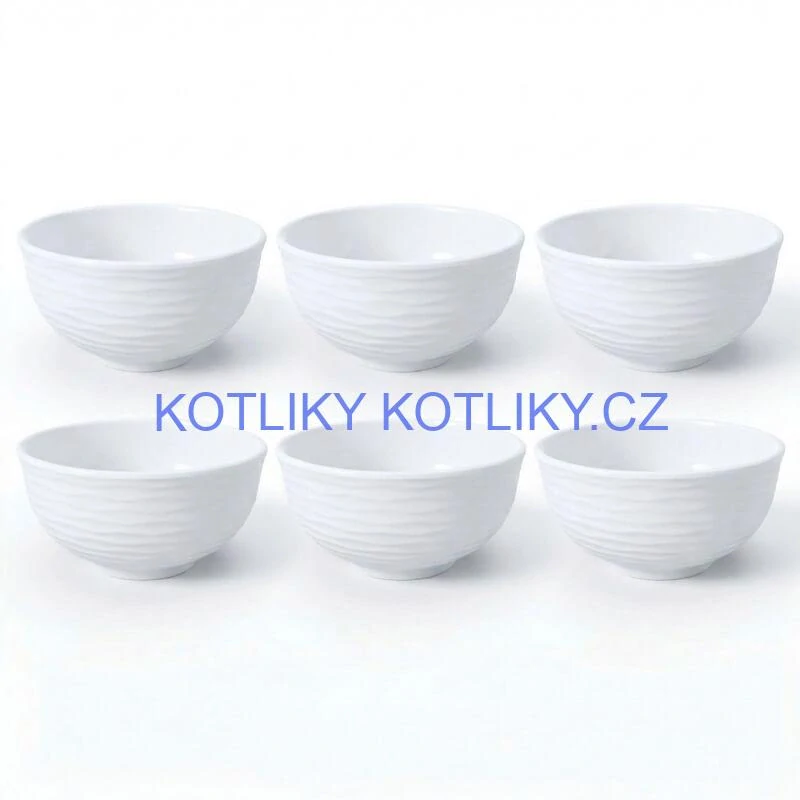 Sada 6 ks: Prémiové bílé misky s kamennou strukturou (750 ml)