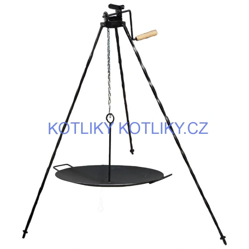 Grilovací souprava CLASSIC STEEL PRO: Trojnožka 1,2m s kladkou + Železná pánev 49 cm
