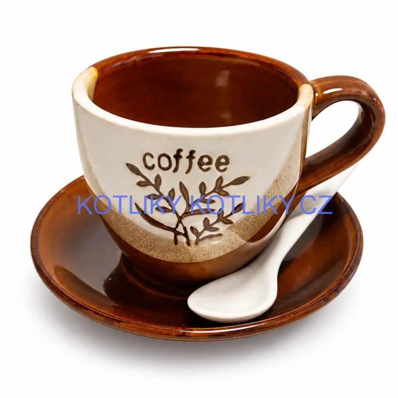 Keramický hrnek na kávu 100 ml s podšálkem a lžičkou COFFEE 1 ks