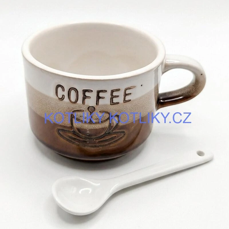 Keramický hrnek na kávu 150 ml COFFEE s lžičkou 1 ks