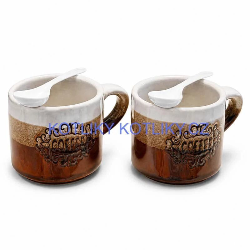 Keramické hrnky na kávu 150 ml COFFEE s lžičkami 2 ks