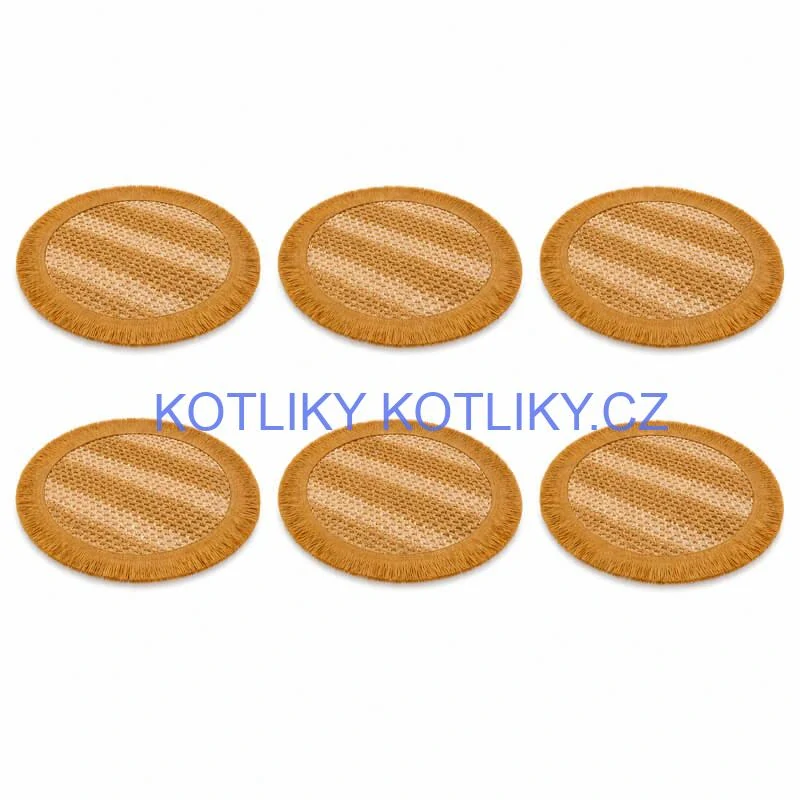 Kulaté přírodní podložky pod talíř se třásněmi 37 cm, 6 ks