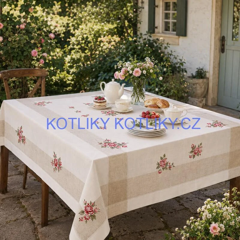Hrubší textilní ubrus Růže Provence 130 × 180 cm
