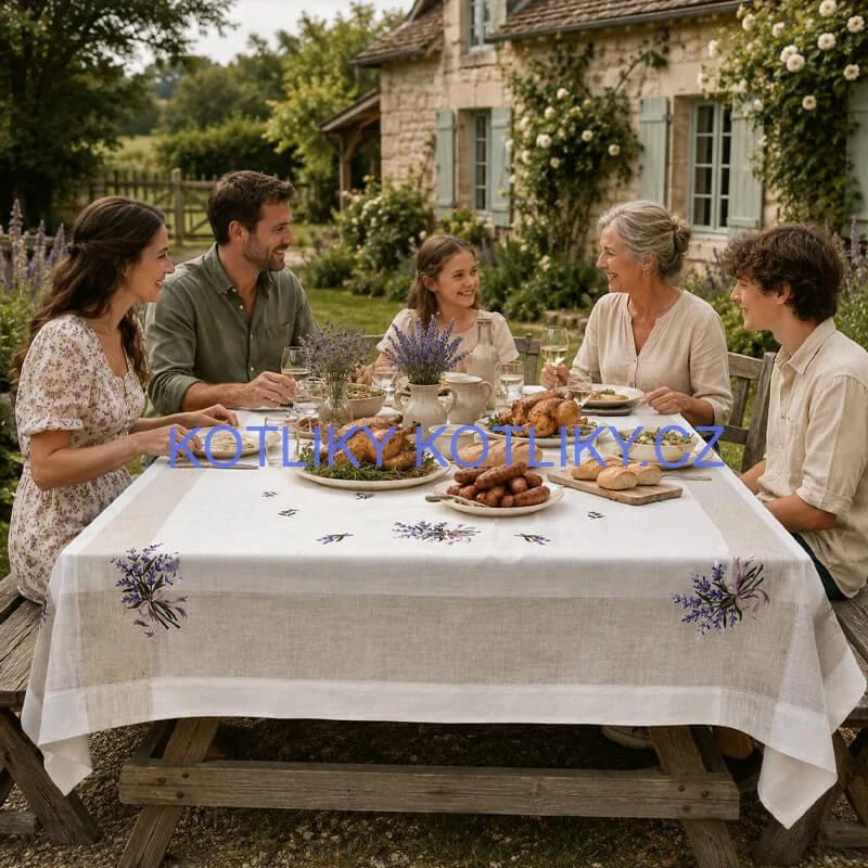 Hrubší textilní ubrus Levandule Provence 150 × 220 cm