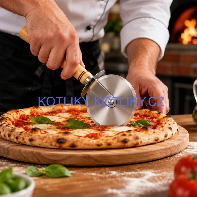Kráječ na pizzu s dřevěnou rukojetí 22 cm