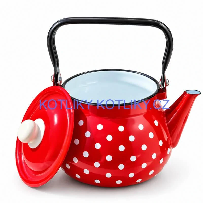 Retro smaltovaná konvice 2,5 l – červená s puntíky