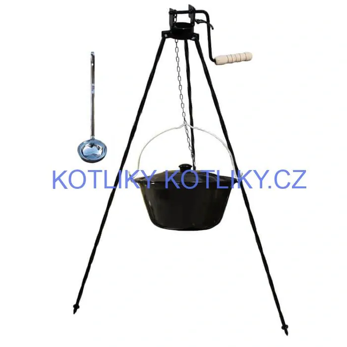 Smaltovaný kotlík 10 L + poklice + stojan s kladkou VAR