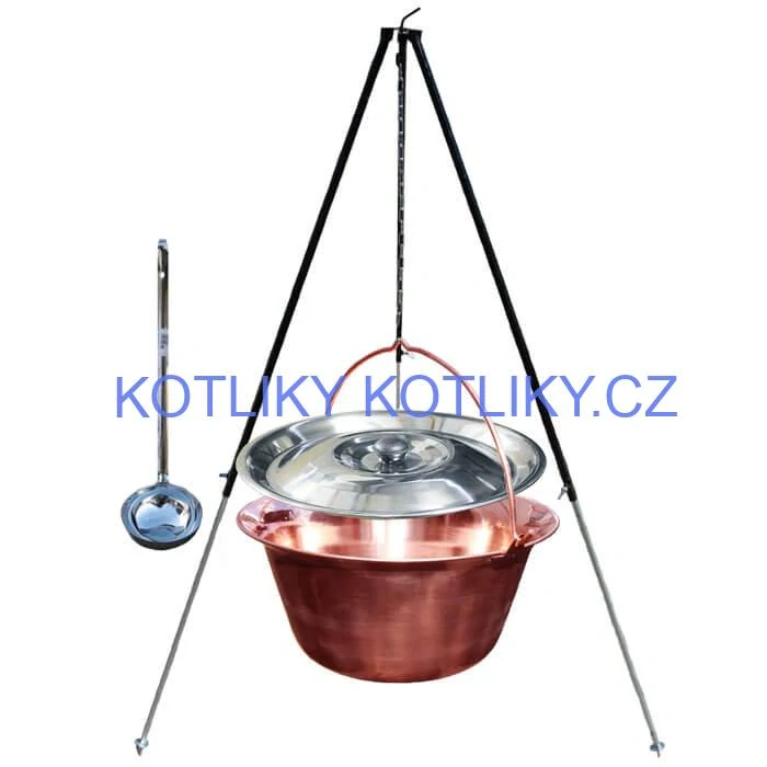 Měděný kotlík 30 L (1,2 mm) + poklice + teleskopický stojan