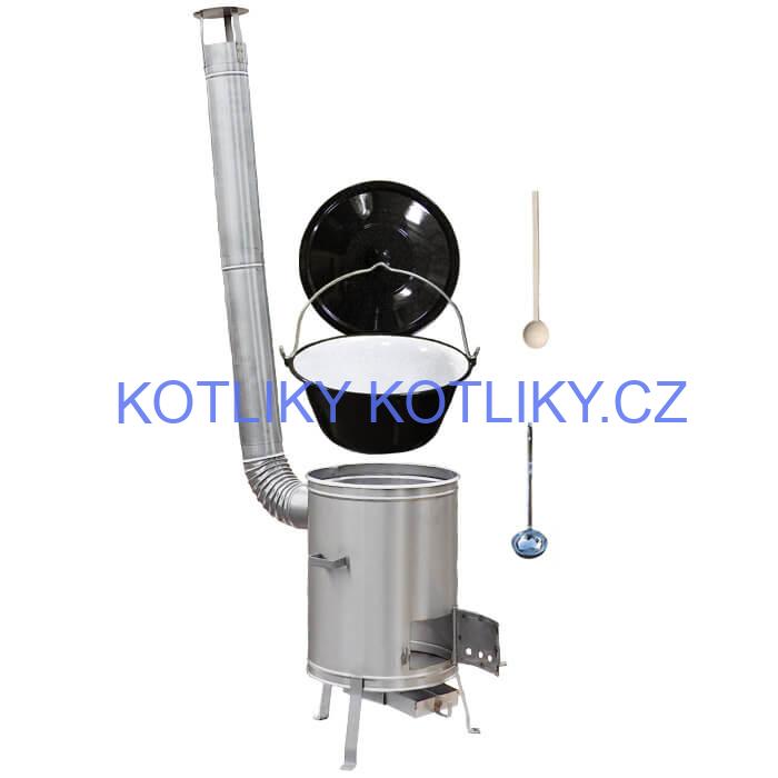 Smaltovaný kotlík 22 L (1,2 mm) + nerezová kotlina 42 cm + vařečka a naběračka LUX
