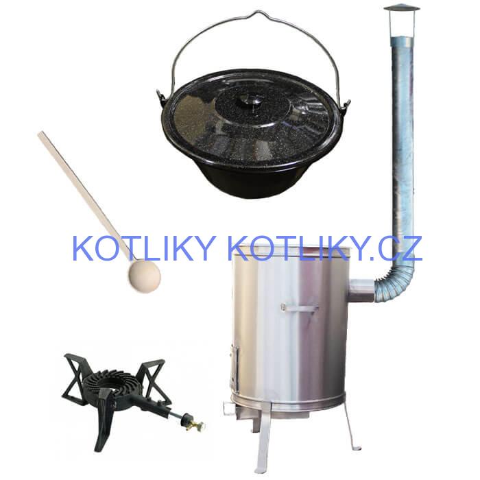 Smaltovaný kotlík 22 L (1,2 mm) + nerezová kotlina 42 cm + liatinový horák 7 kW, vareška LUX