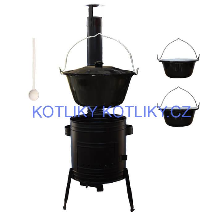 Smaltovaný kotlík 25 L (1,2 mm) + kovová kotlina 42 CLASSIC (KOV) + 2 smaltované servírovací kotlíky 0,8 L
