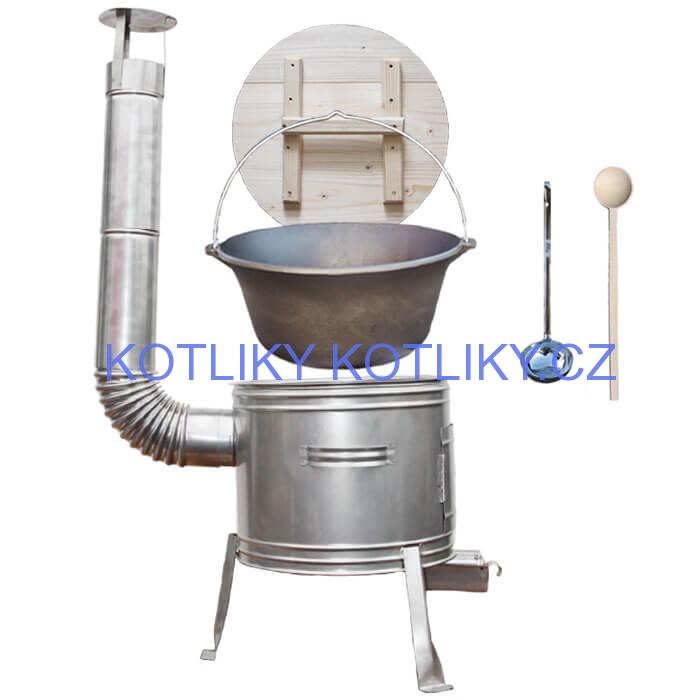 Litinový kotlík 22 L (0,8 cm) + nerezová kotlina 45 cm + vařečka a naběračka TOPLUX