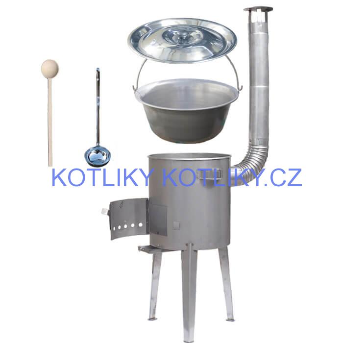 Železný kotlík 30 L (0,75 mm) + nerezová kotlina 45 cm LUXUS