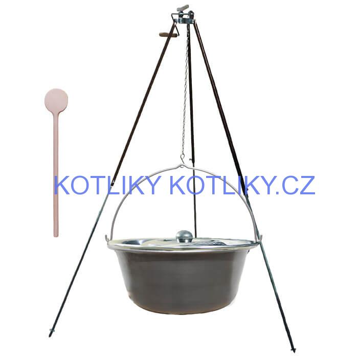 Nerezový kotlík 15 L (1,5 mm) + teleskopická trojnožka s pojistnou kladkou + poklice