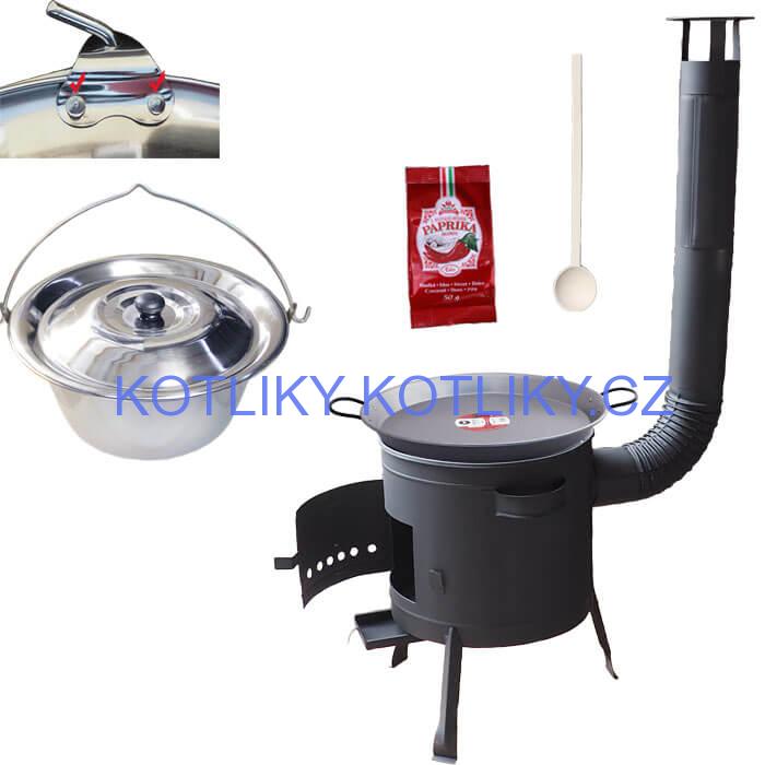 Zesílený nerezový kotlík 15 L (0,8 mm) + Paella ocelová pánev + nízká žáruvzdorná kotlina 36 cm PLUS 600