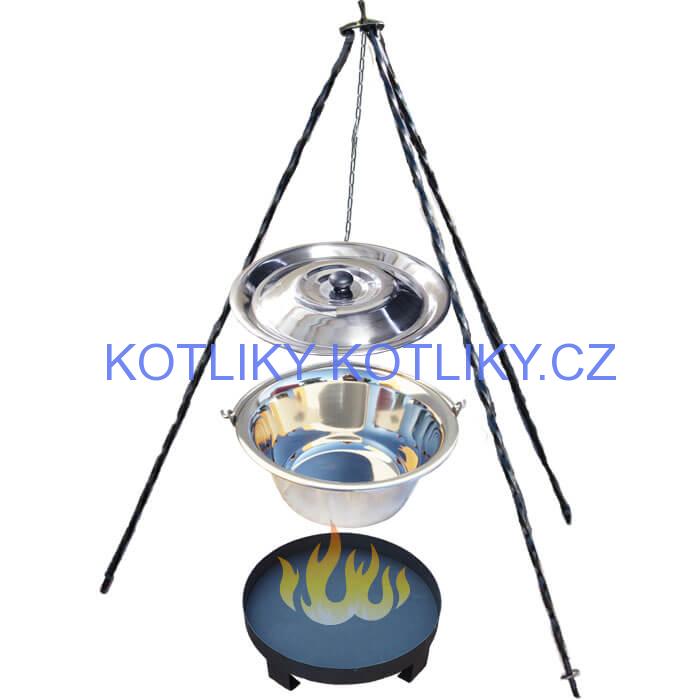 Nerezový kotlík 14 L (0,8 mm) + Ohnisko + stojan 1,2 m