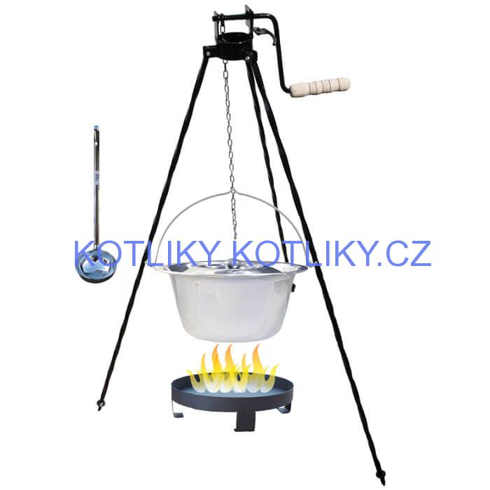 Nerezový kotlík 22 L (0,8 mm) + Ohniště + stojan s kladkou VAR