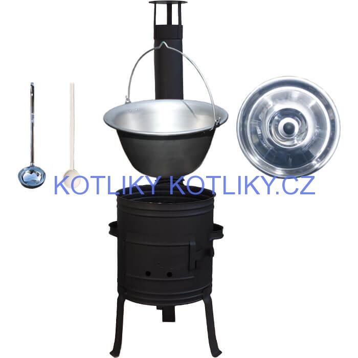 Nerezový kotlík 10 L (1,5 mm) + nízká žáruvzdorná kotlina 33 cm PLUS 700 + vařečka a naběračka