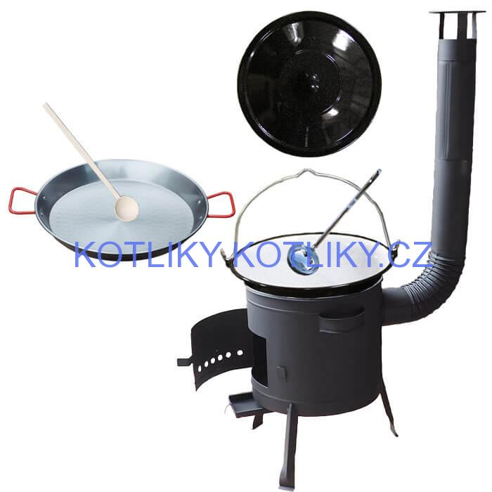 Smaltovaný kotlík 20 L + Paella ocelová pánev 46 cm + žáruvzdorná nízká kotlina 42 PLUS 600