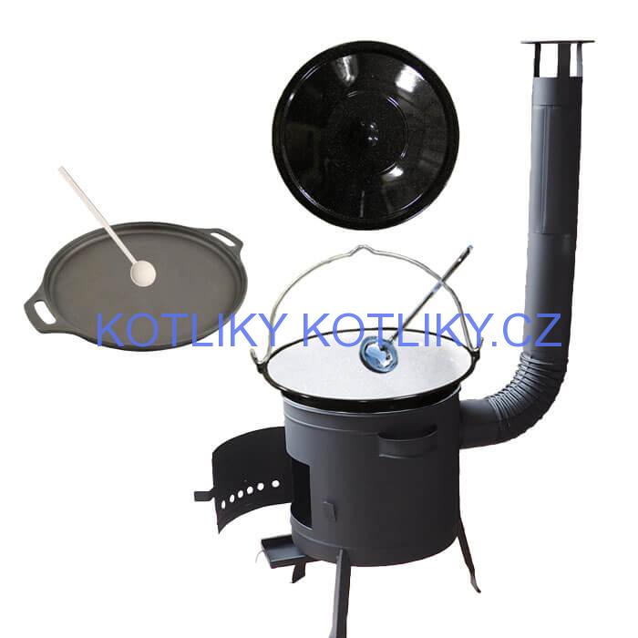 Smaltovaný kotlík 20 L (1,2 mm) + Litinová pánev 43 cm + žáruvzdorná kotlina 42 PLUS 600