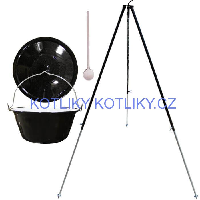 Smaltovaný kotlík 30 L + poklice + teleskopicka trojnožka 1,7 m
