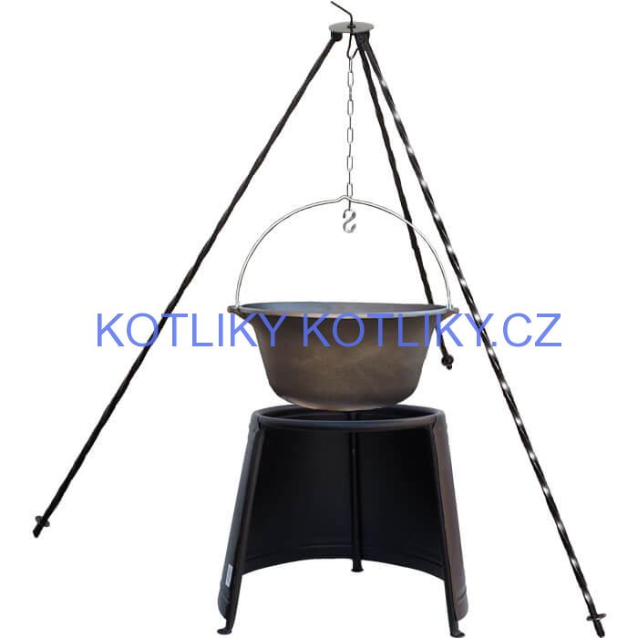 Litinový kotlík 10,8 L + chránič plamene 37 cm + trojnožka 1,2 m