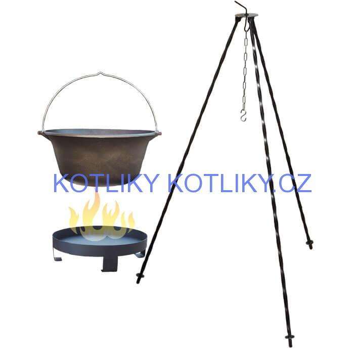 Litinový kotlík 16 L + trojnožka 1,2 m + ohniště 36 cm