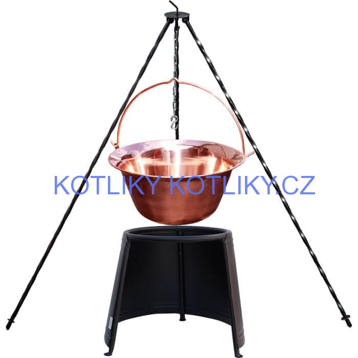 Měděný kotlík 14 L (1,2 mm) + chránič plamene 37 cm + trojnožka 1,2 m
